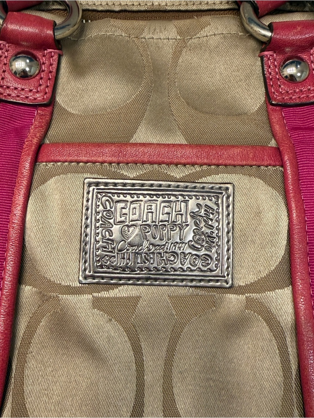Coach Signature Canvas Tote with Pink Trim - Picture 3 of 14